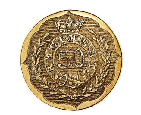 Indian Army. 50th Madras Native Infantry Victorian Officers closed-back coatee button circa 1824-62. Scarce gilt scallop rimm