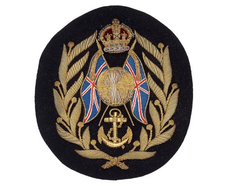 Royal Marines post 1923 Colour Sergeants rank badge.Good large bullion and silk embroidered crown, strung bugle, Globe, laure