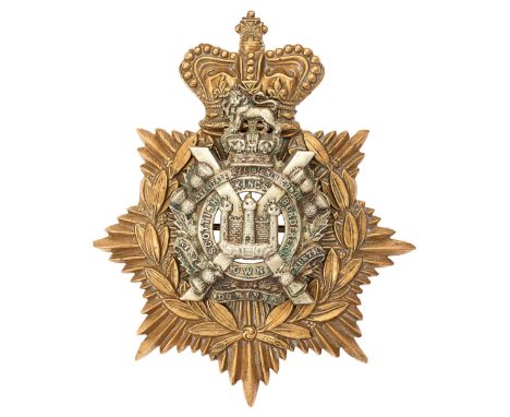 Scottish. Kings Own Scottish Borderers, Victorian  helmet plate circa 1884-1900.Good scarce die-stamped brass crowned star be