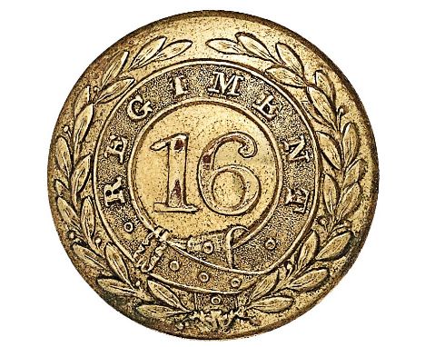 Indian Army. 16th Bengal Native Infantry Gerorge IV Officers closed-back coatee button circa 1824-28. Scarce gilt example bea