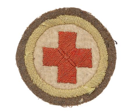Royal Army Medical Corps (RAMC) Orderly cloth arm badge circa 1902-26.Good scarce Geneva Cross on white ground within yellow 