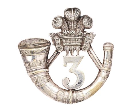 Welsh. 3rd (Swansea) Glamorgan Rifle Volunteers Officers forage cap badge.Fine and scarce die-stamped silver plated bugle str