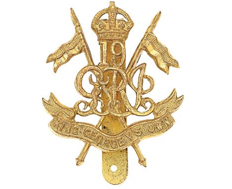Indian Army 19th King Georges Own Lancers 1922-37 gilt cap badge.Good scarce die-cast example. Slider Firmin  London VGC 