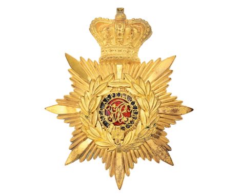 Royal Military College Sandhurst Victorian Gentleman Cadets 1878 helmet plate.Fine rich gilt crowned star bearing laurel wrea