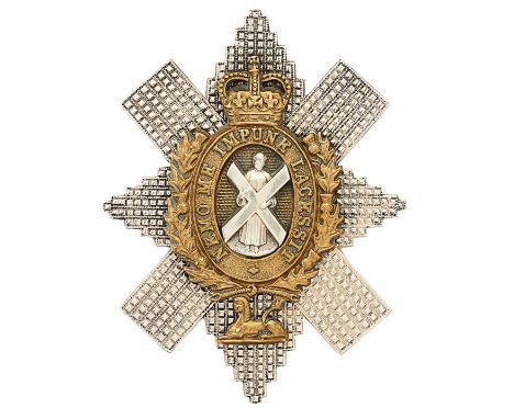 Scottish. Black Watch (Royal Highlanders) Sergeants post 1953 glengarry badge.Good, three piece, die-stamped white metal This