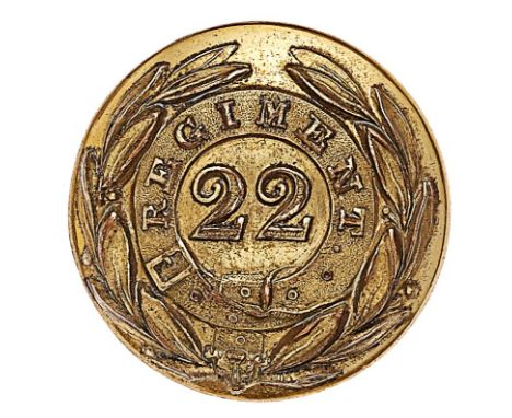 Indian Army. 22nd Bengal Native Infantry Gerorge IV Officers closed-back coatee button circa 1824-30. Scarce gilt example bea