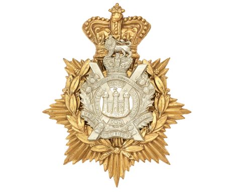 Scottish. Kings Own Scottish Borderers, Victorian  helmet plate circa 1884-1900.Good scarce die-stamped brass crowned star be