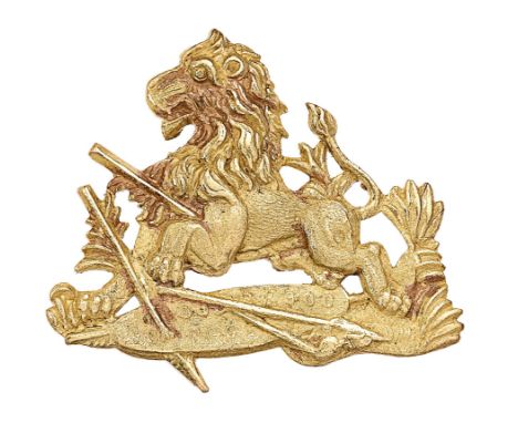 Rhodesian British South African Police post 1947 slouch hat / helmet badge.Good die cast gilt Lion leaping over shield, broke