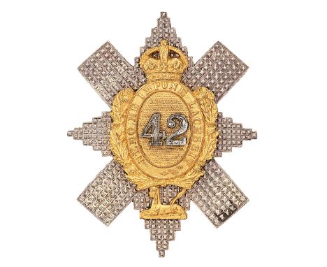 Scottish. Black Watch Sergeants post 1937 glengarry badge.A fine scarce die-stamped silver plated Thistle star mounted with g