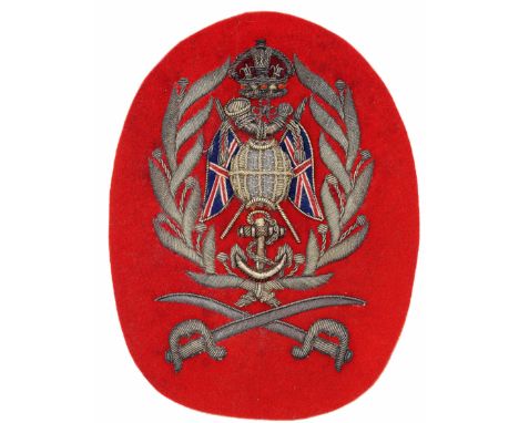 Royal Marine Light Infantry Colour Sergeants rank badge circa 1902-23.Good large bullion and silk embroidered crown, strung b