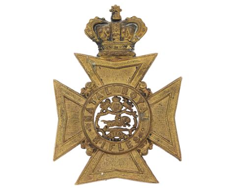 South Africa. Natal Royal Rifles Victorian Boer War helmet plate circa 1899-1902.Good die-stamped brass crowned Maltese cross