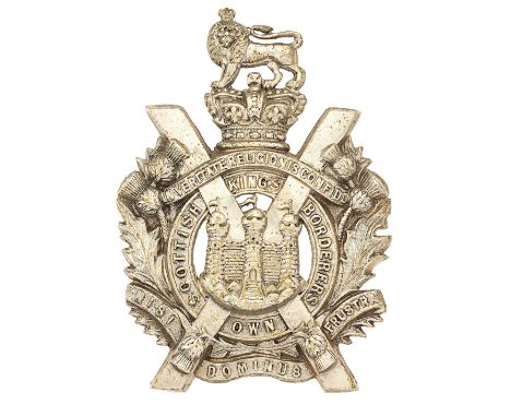 Scottish. Kings Own Scottish Borderers Victorian KOSB  helmet plate centre circa 1884-1901.A good die-stamped white metal Roy