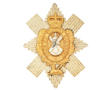 Scottish. Black Watch Royal Highlanders post 1953 Officers glengarry badge.Good die-stamped three piece example. Silvered fac