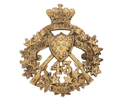 Canada. 43rd Duke of Cornwalls Own Rifles post 1907 glengarry badgeGood die-stamped brass Ducally crowned DUKE OF CORNWALLS O