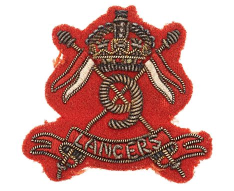 9th (Queens Royal) Lancers post 1901 Officers bullion field service cap badge.Good scarce scarlet example bearing gold wire a