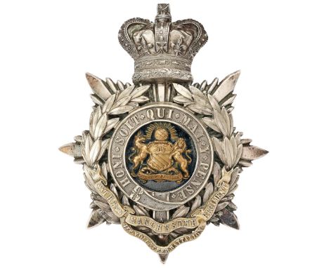 4th VB Manchester Regiment Victorian Officers helmet plate circa 1888-1901.Fine die-stamped silver plate crowned star mounted