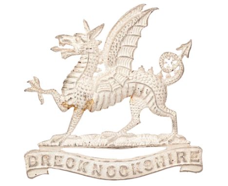 Welsh. Brecknockshire Battalion South Wales Borderers post 1908 Officers silver cap badge.Fine scarce die-cast Welsh Dragon o