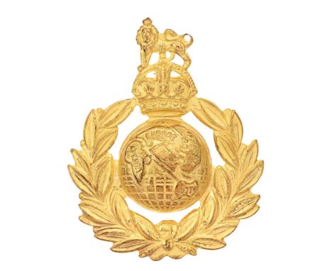 Royal Marines Staff and Colour Sergeants cap badge circa 1923-52.Good die-stamped gilt Globe and laurel surmounted by Royal C