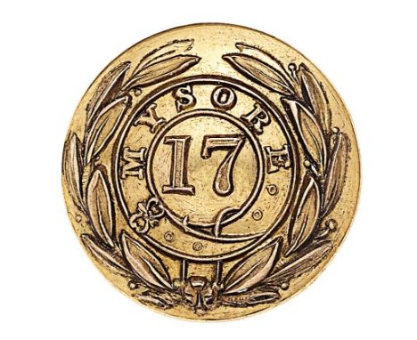 Indian Army. 17th Bengal Native Infantry William IV Officers closed-back coatee button circa 1828-30. Scarce gilt example bea
