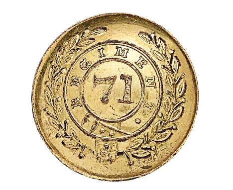 Indian Army. 71st Bengal Native Infantry Victorian Officers closed-back coatee button. Scarce gilt example bearing REGIMENT s