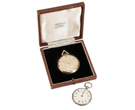 GARRARD: A GENTLEMAN'S 9CT GOLD OPEN FACE POCKET WATCH with keyless wind movement, the two-tone silver and champagne dial wit