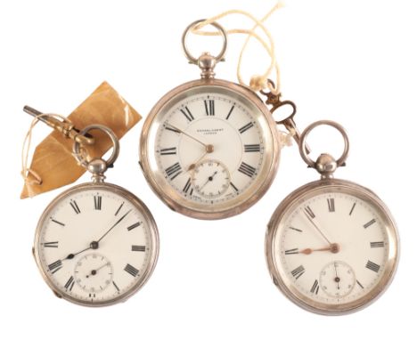 KENDAL &amp; DENT OF LONDON: A GENTLEMAN'S SILVER OPEN FACE POCKET WATCH with keyless wind movement, the white enamel dial wi