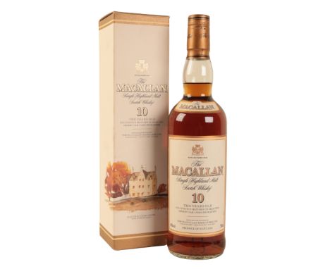 MACALLAN SINGLE HIGHLAND MALT SCOTCH WHISKY 10 matured in sherry oak casks, 700ml, the box decorated with Easter Elchies Hous