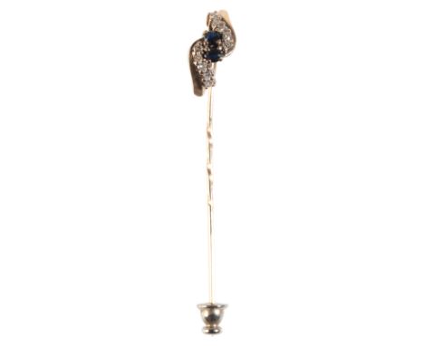 A 9CT GOLD, SAPPHIRE AND DIAMOND TIE PIN Estimated diamond weight c.0.10ct, (c.1.88g gross weight)