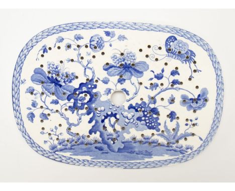 Spode - A single blue and white transfer printed ceramic drainer, impressed mark to reverse "Late Spode". Further Details: So