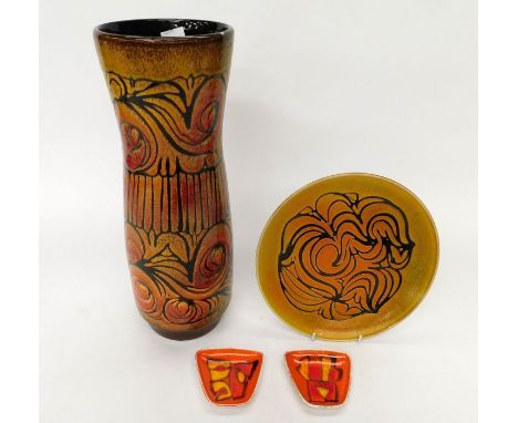 Poole Pottery: a large Aegean vase; a pair of small abstract pin dishes in a lava-like design; and a signed Aegean pattern ci