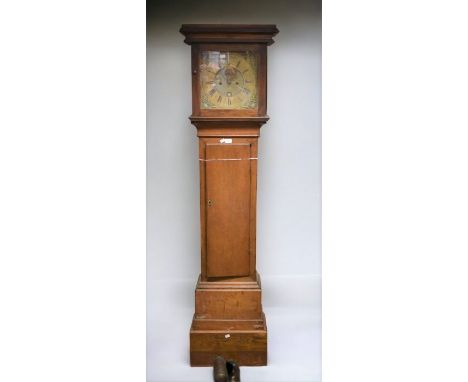 Isaac Goddard of London 8-day longcase clock with 12" brass dial with subsidiary seconds, calendar, crown and cherub spandrel