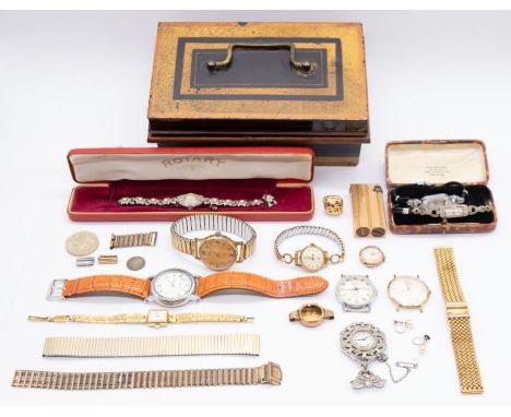 A collection of vintage wrist watches to include a ladies 9ct gold cased H&G watch face and a 9ct gold case, combined weight 