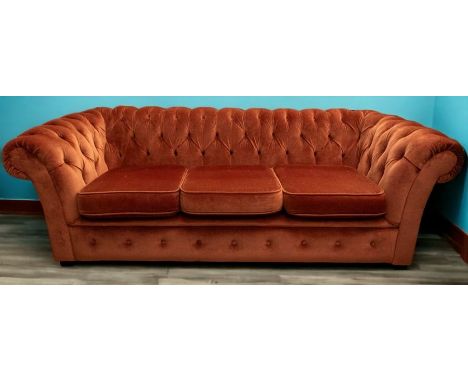 Mid 20th Century button backed sofa, velvet upholstery