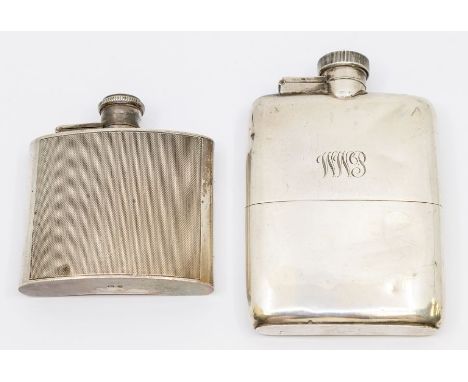 A George V silver hip flask with detachable cup, engraved with initials, hallmarked by William Neale Ltd, Birmingham, 1923 to