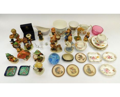 Mixed collection of china including: Aynsley, Derby, Worcester, along with paperweights, Hummel figurines etc