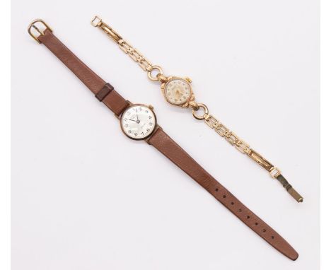 Two ladies 9ct gold cased Rotary wristwatches to include an early version with round dial, approx 17mm, fancy lugs, later rol