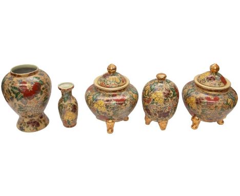 A collection of modern "The Great Wall" Made in China, ceramic pieces to include; a large vase (no cover), a pair of lidded j