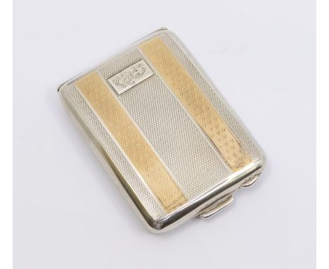 A George V silver and gilt engine turned match box holder, cartouche with monogram, hallmarked F?, Birmingham, 1930, approx 1