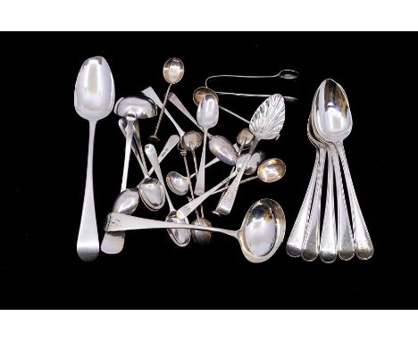 A collection of 19th and early 20th Century flatware to include: Old English Pattern and thread dessert spoons, various teasp