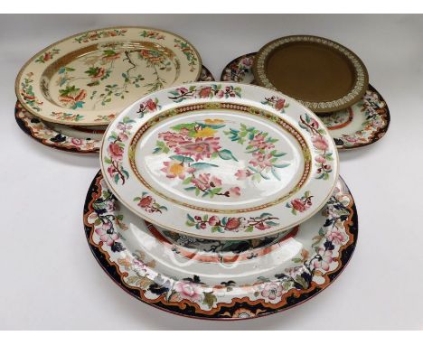 A collection of mixed 19th and 20th Century ceramic meat platters to include; Copeland and Simlay. Various transfer designs m