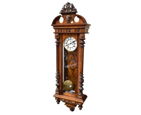 A good Vienna wall clock with 6&frac12;" two pence dial, two-train&nbsp;weight-driven movement striking on a gong contained i