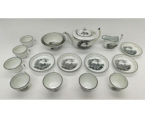 Thomas Wolfe - A circa 1810 printed tea service, including seven cups and saucers, teapot, bowl etc.