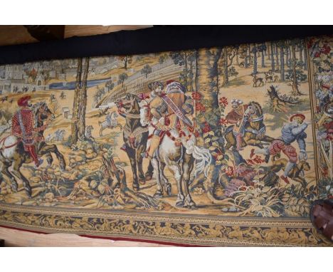 A large Continental 20th Century wall hanging tapestry of a Continental Medieval scene