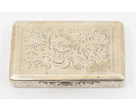 A mid 19th Century Austrian silver snuff box, engraved floral and foliate decoration, gilt interior, hallmarked Prague, maker