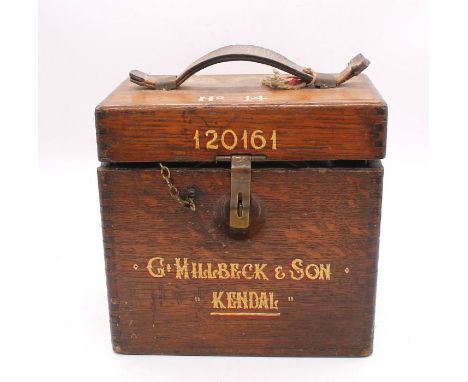 An early 20th Century Pigeon Timing Clock, in oak case, G Hillbeck &amp; Son of Kendal