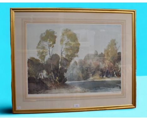 Russell Flint (20th century) - A framed and glazed signed print of river scene, signed bottom right and printed signature bot
