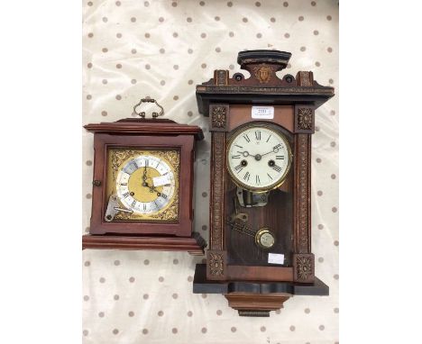 Early 20th century German musical wall clock together with a mid 20th century mantel clock