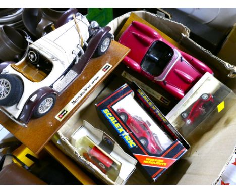 Diecast vehicles, Scalextric C363 Porsche, Burago Mercedes Benz and Burago Ferrari Testarossa