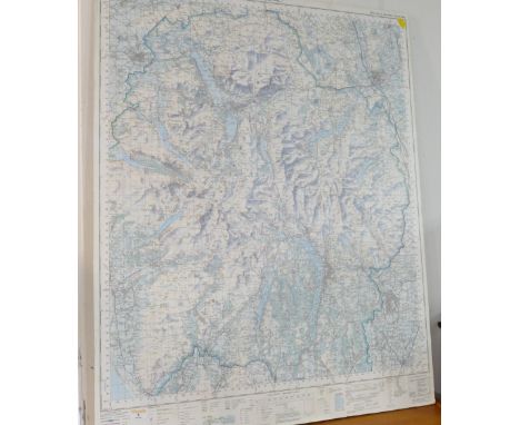 Ordnance Survey 1":1 mile Lake District map on board, 84 cm x 105 cm