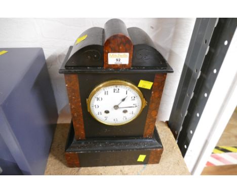 Slate and marble mantel clock, 34 cm high, 25 cm wide